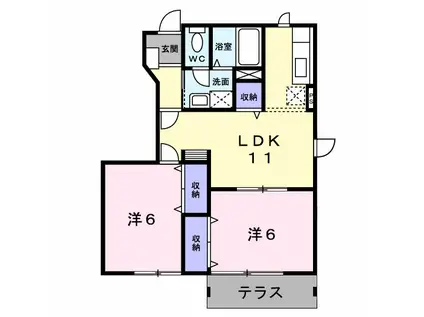 ピュアウイングB(2LDK/1階)の間取り写真