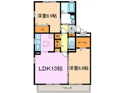 ヴェルジェII(2LDK/1階)の間取り写真