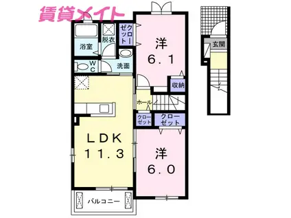 サンライズくすの木A(2LDK/2階)の間取り写真