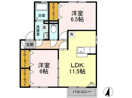 ジュパール III棟(2LDK/2階)の間取り写真