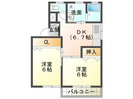 コーポ中川(2DK/1階)の間取り写真