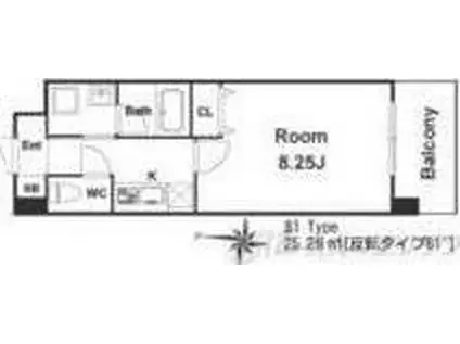 カサルテ吹田青葉丘(1K/2階)の間取り写真