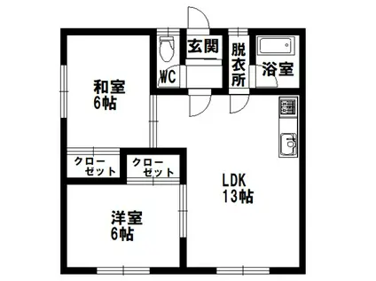 北海道釧路市材木町3-15 ペンテMW(2LDK/1階)の間取り写真