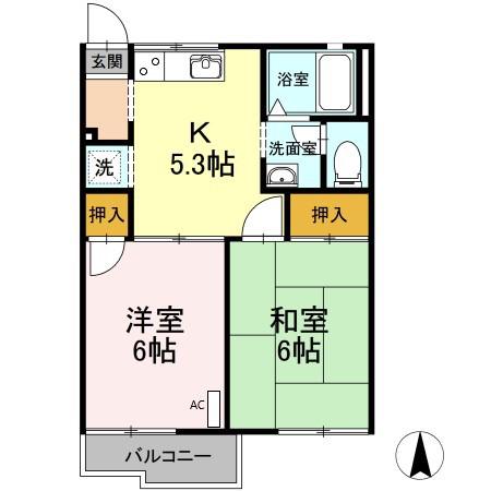 ルミエールA(2K/2階)の間取り写真