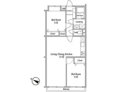 ガーデンハウス千歳船橋(2LDK/1階)の間取り写真