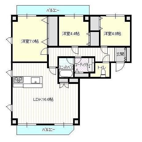 ガーデンテラス函館(3LDK/4階)の間取り写真
