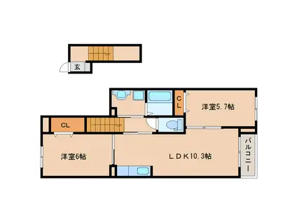 サンシャイン(2LDK/2階)の間取り写真