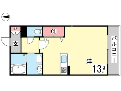 スリーズ岡本(ワンルーム/3階)の間取り写真
