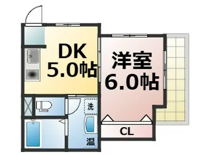 インフィールドII(1DK/3階)の間取り写真