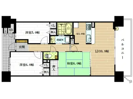 ファミールアクシス八尾サウススクエア(3LDK/9階)の間取り写真