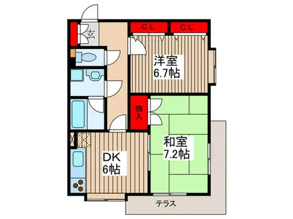 上ノ台パークサイド(2DK/1階)の間取り写真