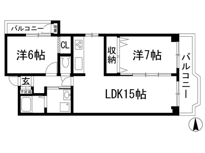 シティハイツ逆瀬川(2LDK/4階)の間取り写真