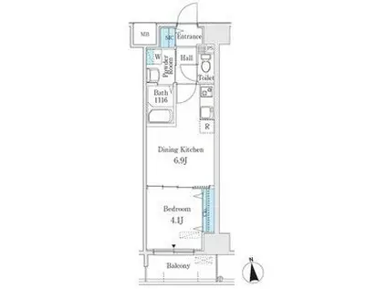 プレイズシード浄心(1DK/10階)の間取り写真