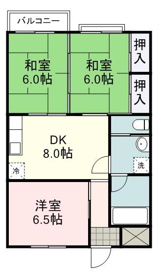 マンション木月B(3DK/2階)の間取り写真
