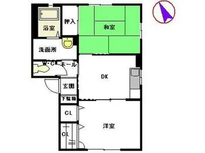 ヴー・ボヌール  A棟(2K/2階)の間取り写真