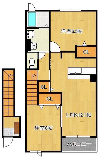 グランディールII番館(2LDK/2階)の間取り写真