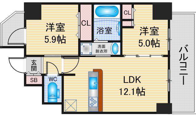 S-RESIDENCE高岳ARDENT(2LDK/7階)の間取り写真