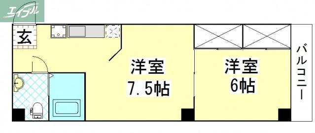 プレアール野田屋町(2K/4階)の間取り写真