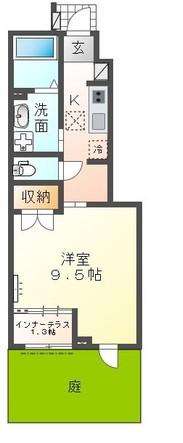 グランディール南川(1K/1階)の間取り写真