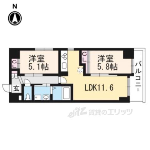 RIVERMOATSHIJO(2LDK/2階)の間取り写真