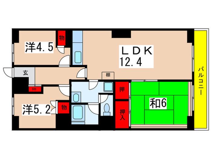 東千葉ハイツ 1号棟(3LDK/7階)の間取り写真