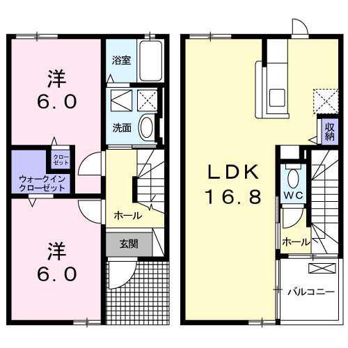 ドリーミーハウスI・II(2LDK/1階)の間取り写真
