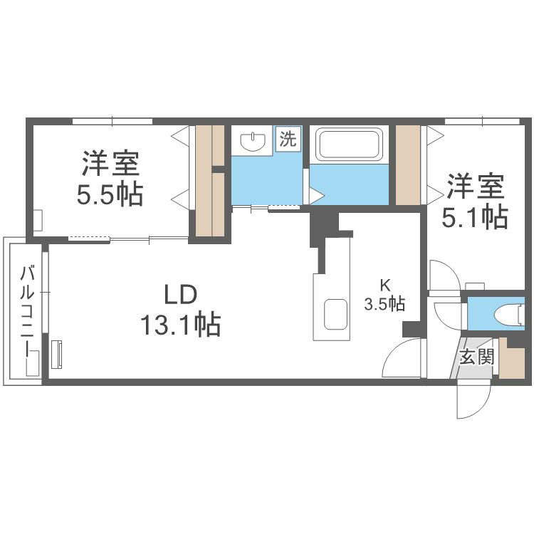 エルクリエイト苗穂(2LDK/4階)の間取り写真