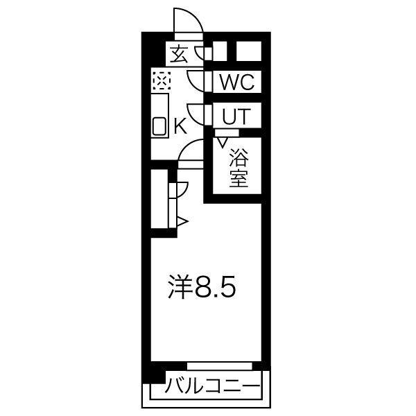 カーサルピナス(1K/4階)の間取り写真