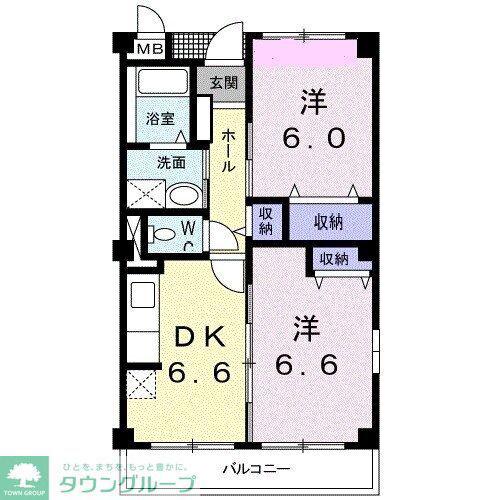 クリスタルKUMAGAYA-A(2DK/3階)の間取り写真