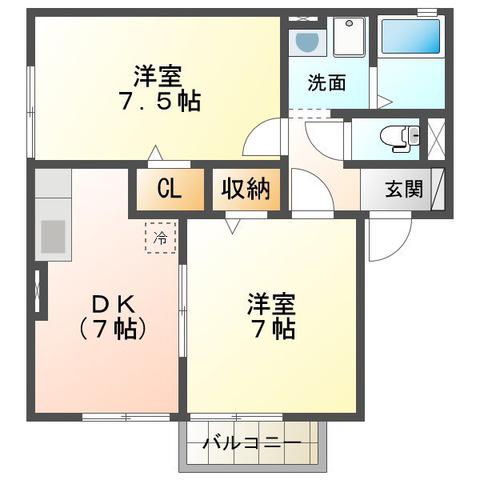 SHINE ARK C棟(2DK/2階)の間取り写真
