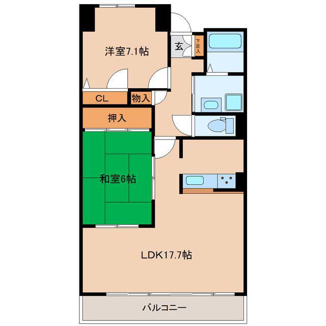 グラスランド21(2LDK/1階)の間取り写真