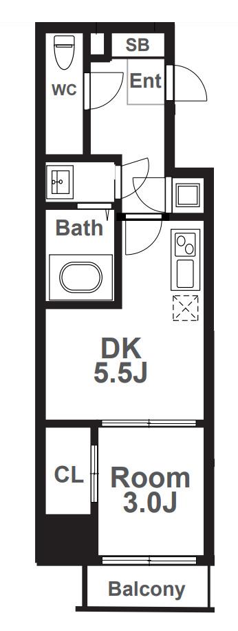 SERENITE本町REFLET(1DK/7階)の間取り写真