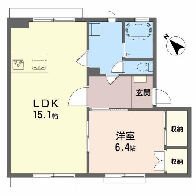坂の久保ハイツD(1LDK/1階)の間取り写真