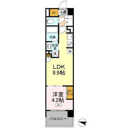 ロイヤルパークス仙台青葉通(1LDK/2階)の間取り写真