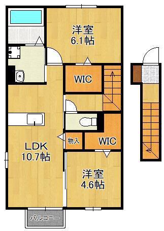 ヴェルジェ深田V(2LDK/2階)の間取り写真