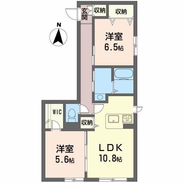 プロヌーブ北矢三 B棟(2LDK/1階)の間取り写真