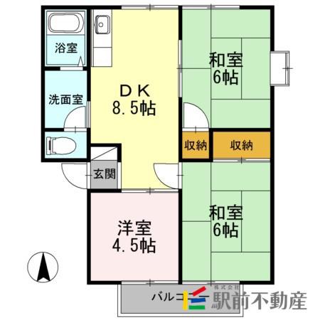 サンガーデンナベシマ C棟(3DK/1階)の間取り写真
