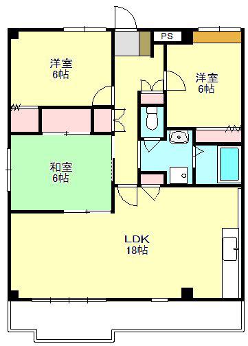 まるみやマンション(3LDK/3階)の間取り写真