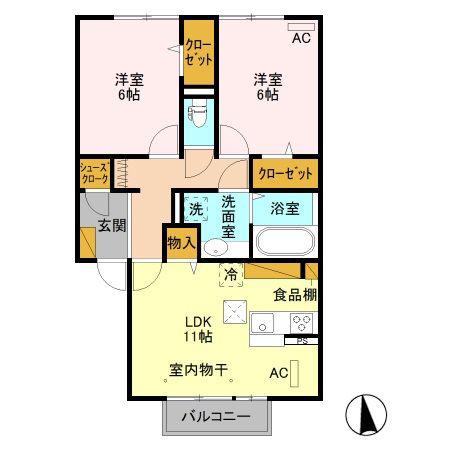 アフィシオン北代田(2LDK/1階)の間取り写真