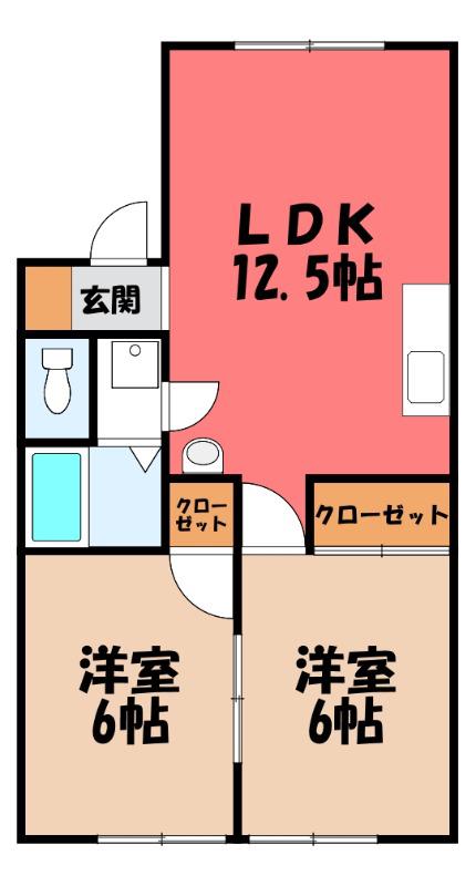 リブレス桐生堤町A(2LDK/1階)の間取り写真