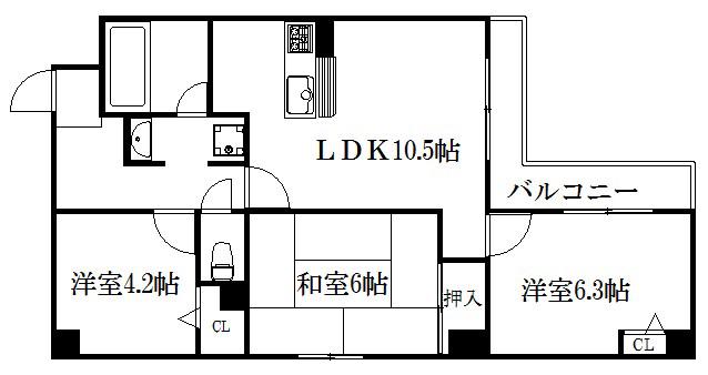 デ・リード四条大宮(3LDK/3階)の間取り写真