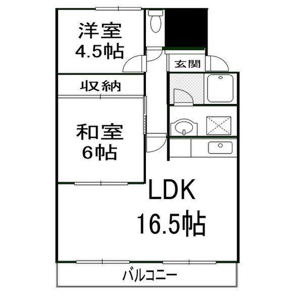シャトー笠島(2LDK/1階)の間取り写真