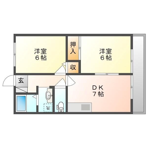 フォブールはまなすI・II・III(2DK/2階)の間取り写真