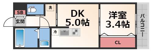 REGIES近大サウスII(1DK/1階)の間取り写真