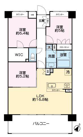 ル・アール新小岩(3LDK/5階)の間取り写真