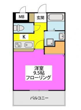 オルレアン友泉(1K/2階)の間取り写真