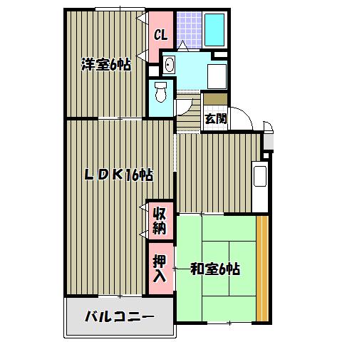 竹城台ハイツE棟(2LDK/1階)の間取り写真