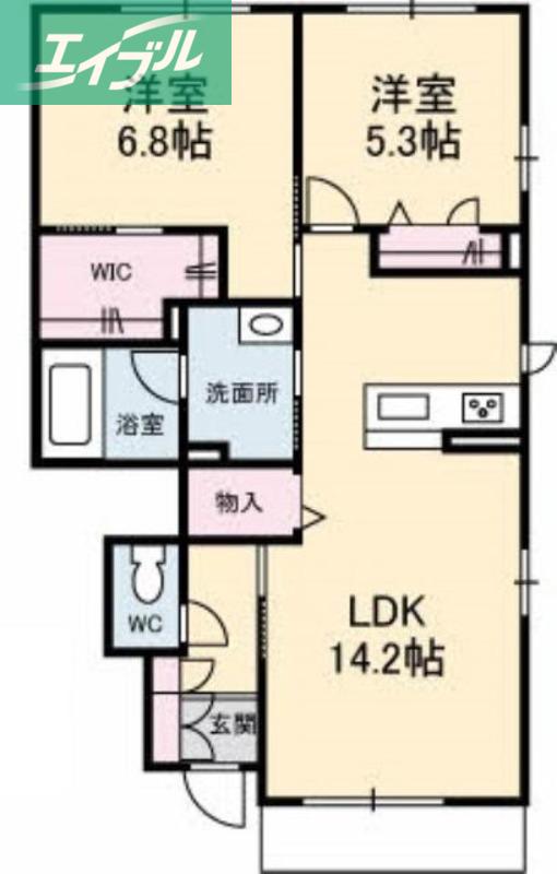 パピリオタウン D棟(2LDK/1階)の間取り写真