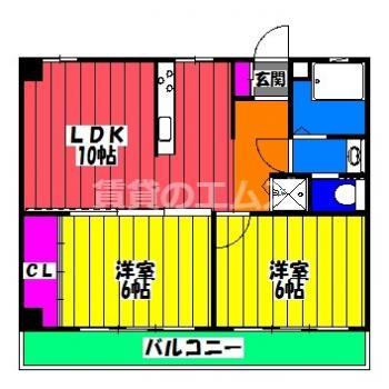駅南第2ケイコービル(2LDK/4階)の間取り写真
