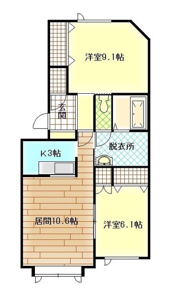 アンダンテD(2LDK/3階)の間取り写真
